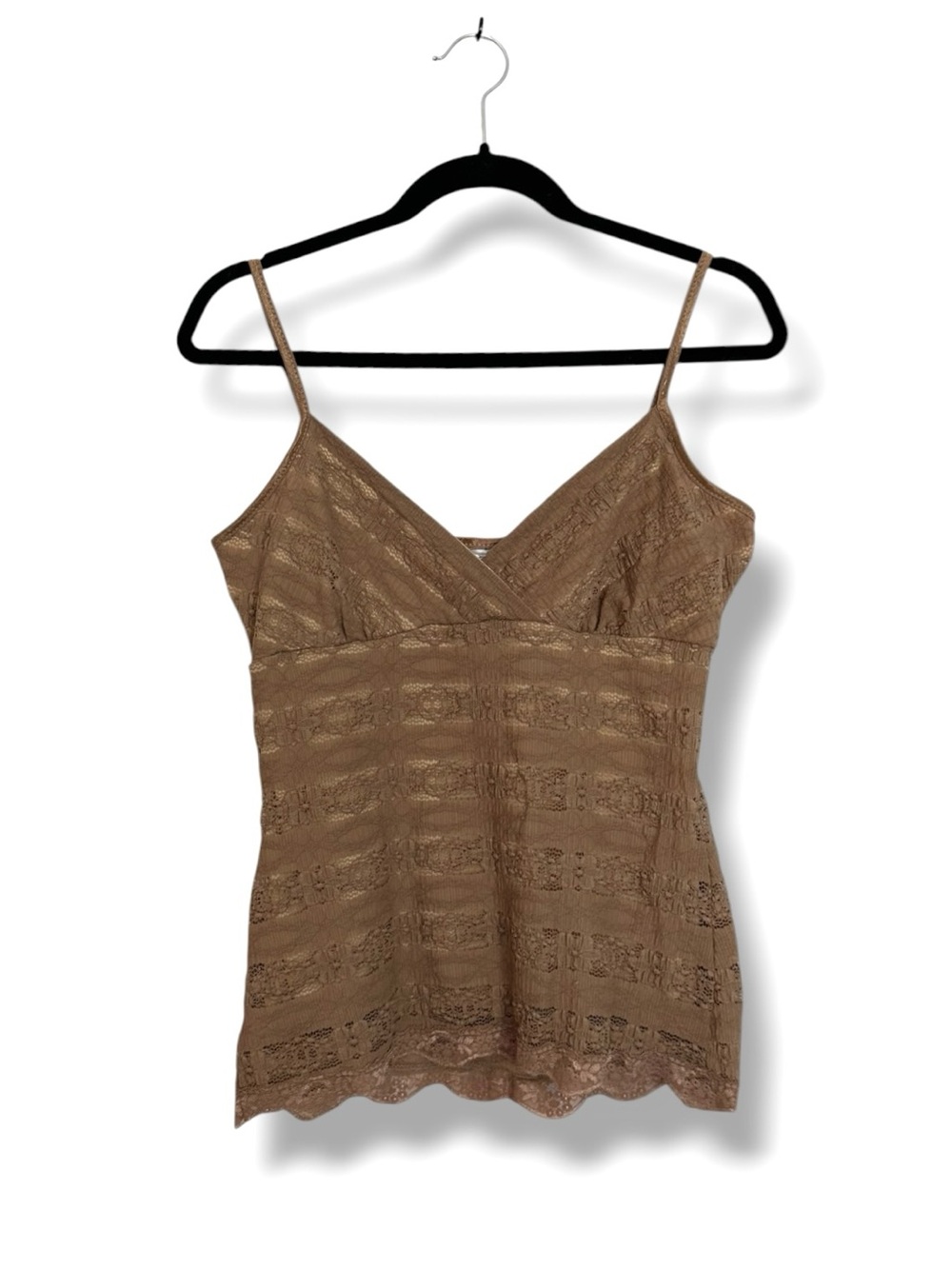 Vintage Y2K Rave Tan Nude Stretch Lace Empire Waist Cami Tank Top XL Made In USA